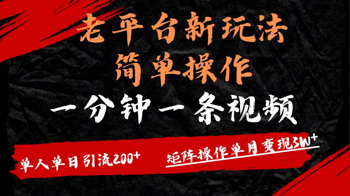老平臺,新玩法,簡單操作,一分鐘一條視頻,單人單人引流200+矩陣操作,單月變現(xiàn)3W